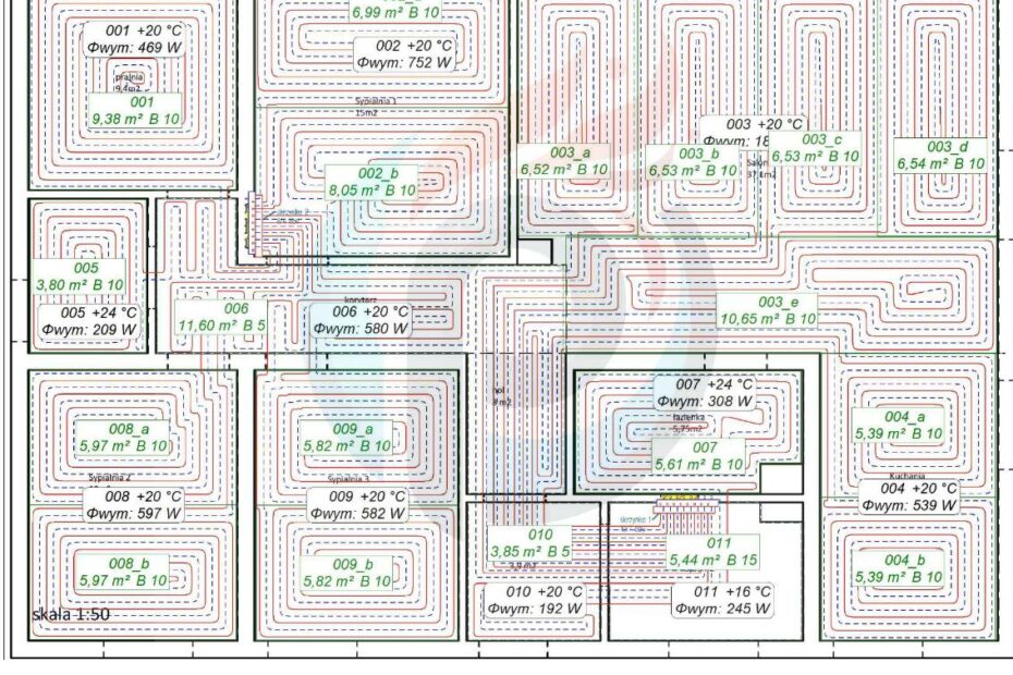 Przykładowy projekt ogrzewania podłogowego