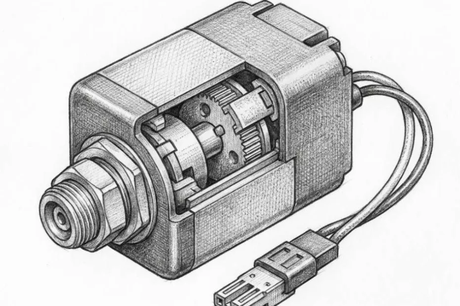 Siłowniki termoelektryczne na rozdzielaczach – ultraszczegółowy szkic ołówkiem przedstawiający budowę i mechanizm działania siłownika do ogrzewania podłogowego