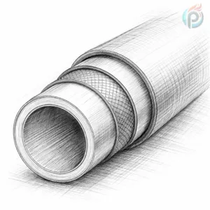 Przekrój rury do ogrzewania podłogowego w formie szkicu 3D pokazujący warstwy konstrukcyjne i wytrzymałość rur do ogrzewania podłogowego