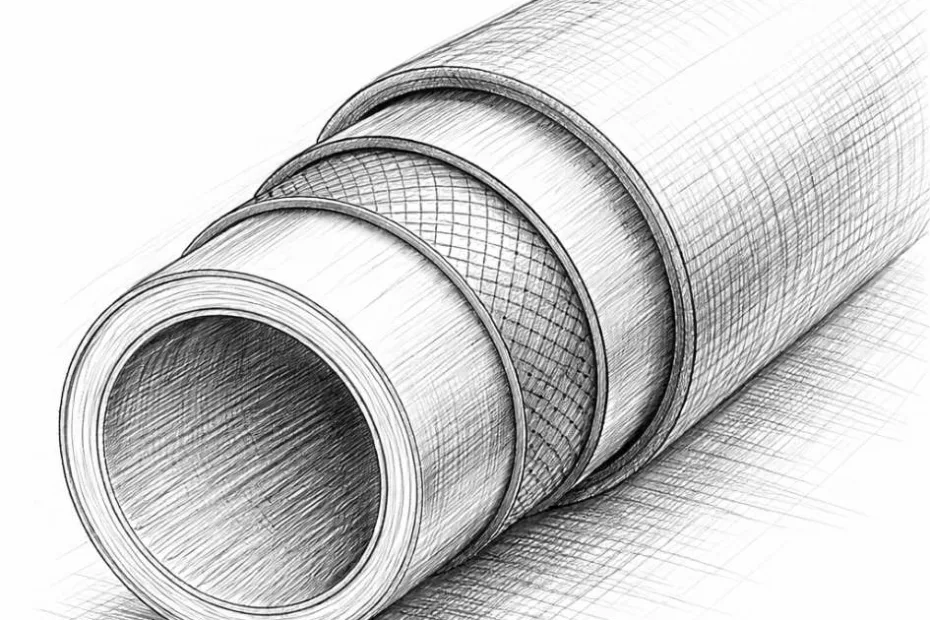 Przekrój rury do ogrzewania podłogowego w formie szkicu 3D pokazujący warstwy konstrukcyjne i wytrzymałość rur do ogrzewania podłogowego